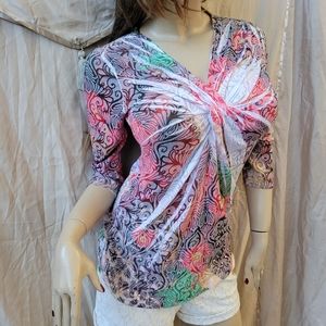 Sublimation Print Top Bright Twist Front Tunic M